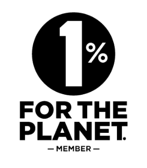 1% for the Planet member logo, representing commitment to donate 1% of annual sales to environmental causes.