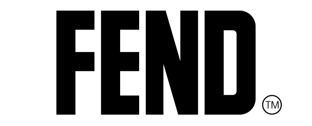 Black 'FEND' logo on a white background