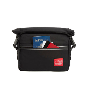Manhattan Portage - Pursuit Bike and Shoulder Bag - Black shoulder bag with a red label Manhattan Portage logo - Front Open #color_black