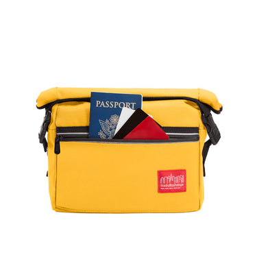Manhattan Portage - Pursuit Bike and Shoulder Bag - Dark Mustard shoulder bag with a red label Manhattan Portage logo - Front Open #color_dark-mustard