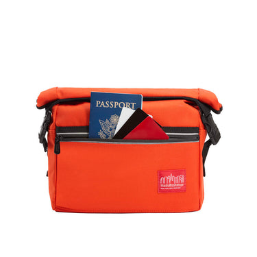 Manhattan Portage - Pursuit Bike and Shoulder Bag - Orange shoulder bag with a red label Manhattan Portage logo - Front Open #color_orange