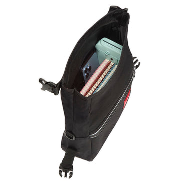 Manhattan Portage - Pursuit Bike and Shoulder Bag - Black shoulder bag with a red label Manhattan Portage logo - Top Open #color_black