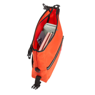 Manhattan Portage - Pursuit Bike and Shoulder Bag - Orange shoulder bag with a red label Manhattan Portage logo - Top Open #color_orange